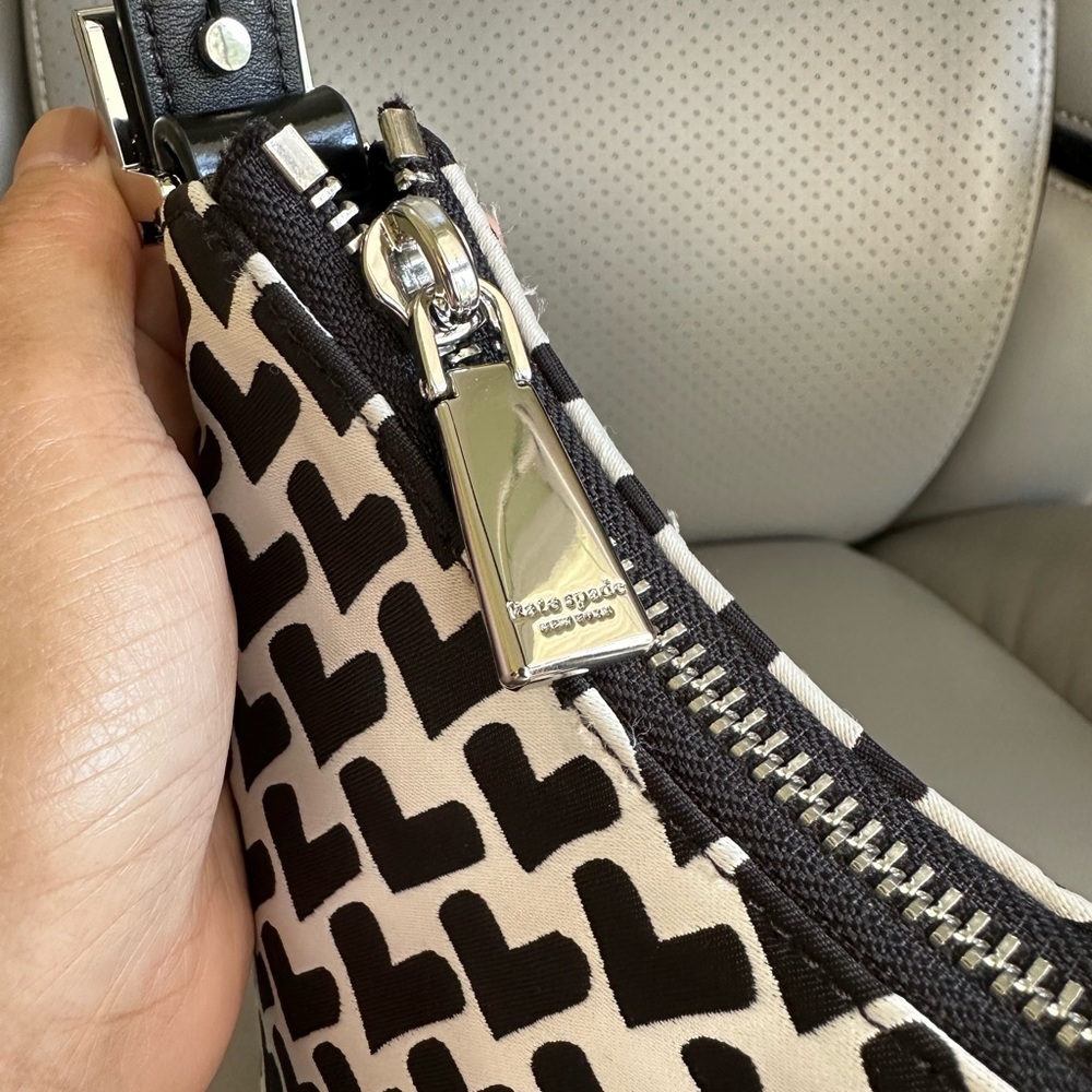 #63. Kate Spade Sam Icon Modernist Hearts Jacquard Shoulder Bag, Cream Black,NWT - Picture 6 of 15